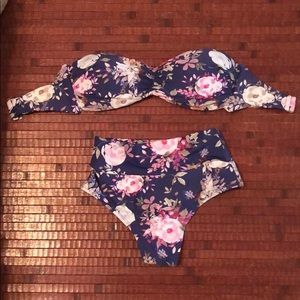 Kittenish Floral Bandeau Bathing Suit Set